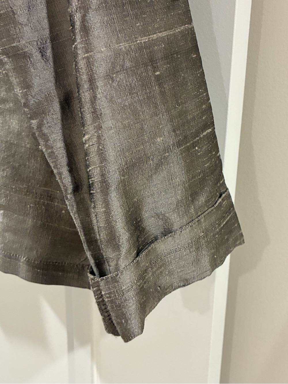 💯 Silk Large Evening Formal top Silver Metallic Gray Button-down Blouse w/collar - Picture 12 of 16